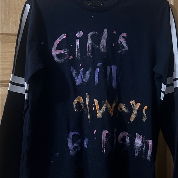 Navy Long Sleeve Tee with Inspirational Print - Picture 1 of 7